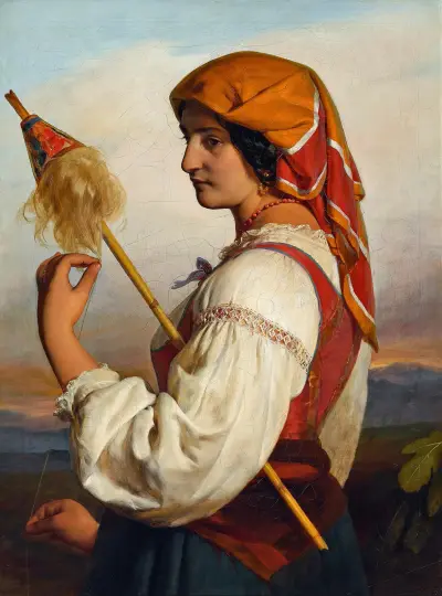 Italienska (Chiaruccia) med spinnrock av Friedrich von Amerling