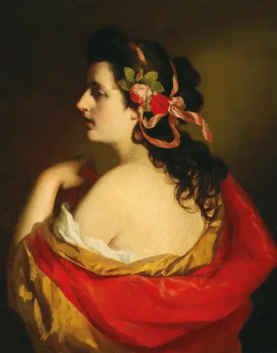 Porträtt av ung flicka i profil med band i håret av Friedrich von Amerling