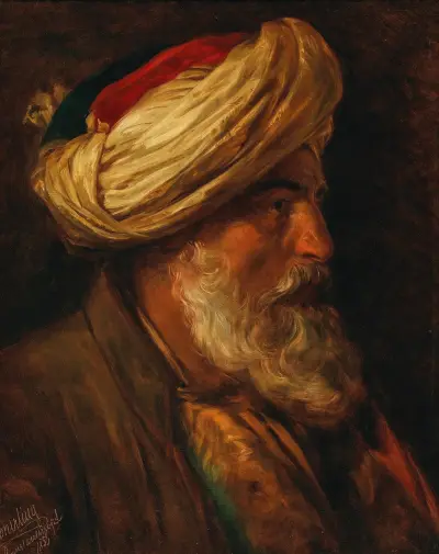 Porträtt av en orientaliskt man i profil (en turk) av Friedrich von Amerling