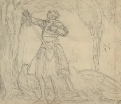 A knight before a vision of Christ av Franz von Bayros
