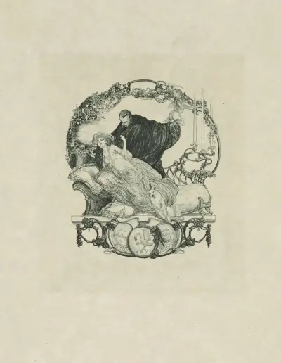 Bookplate; De la bibliotheque du Comte Michel de Karolyi av Franz von Bayros
