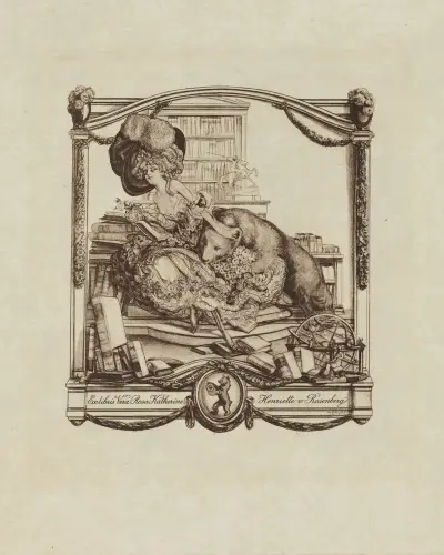 Bookplate of Vera Rosa Katherine Henriette von Rosenberg av Franz von Bayros