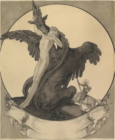 Study for a Bookplate with St. George Rescuing a Maiden from a Dragon – nr 1 av Franz von Bayros