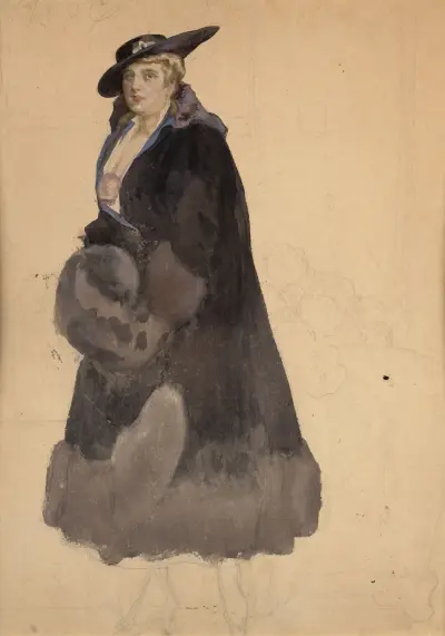 Study of an elegant woman in a black coat av Franz von Bayros