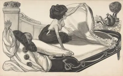 Woman in Bed Observing a Donkey av Franz von Bayros