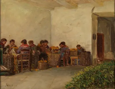 The rural women av Adolf Von Becker