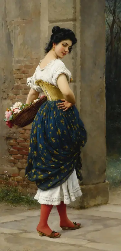 A Maiden With A Basket Of Roses av Eugen von Blaas
