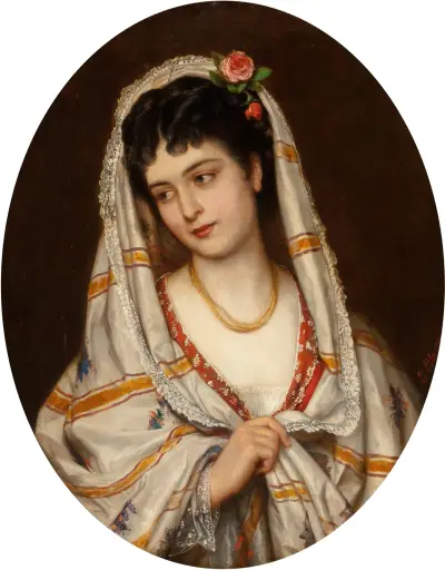 A young Italian beauty av Eugen von Blaas