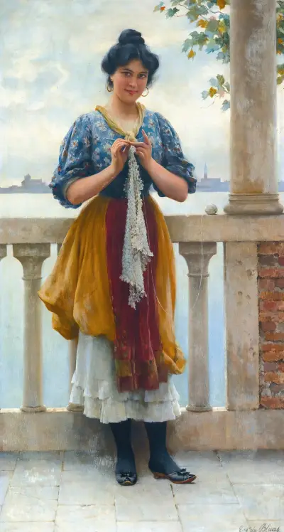 Young Girl Before The Lagoon, Venice av Eugen von Blaas