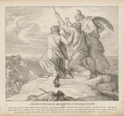 Amalek besegras genom Moses upplyfta händer av Julius Schnorr von Carolsfeld