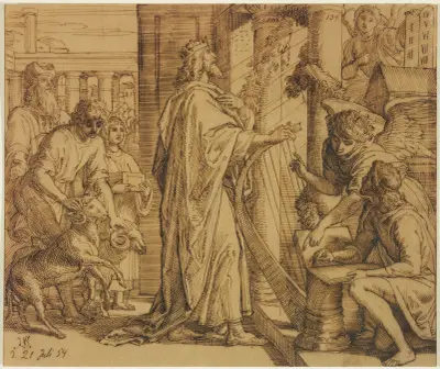 David som psalmsångare – Tillbedjan av Julius Schnorr von Carolsfeld