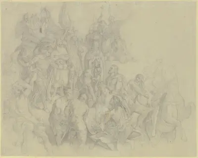 Upptäckten av kejsar Fredrik Barbarossas lik i floden Kalykadnos vid Seleucia i Syrien den 10 juni 1190 av Julius Schnorr von Carolsfeld