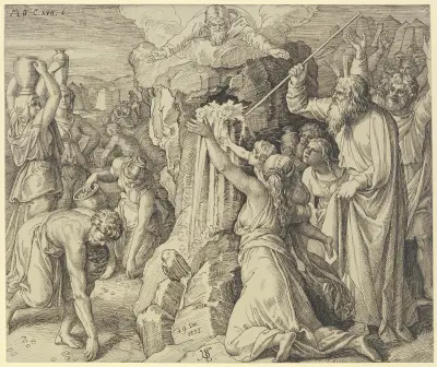 Die Kinder Israels werden in der Wüste gespeist und getränkt av Julius Schnorr von Carolsfeld