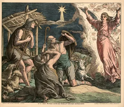 Hirten wird die Geburt Christi verkündet (Shepherds are told about the birth of Christ) av Julius Schnorr von Carolsfeld