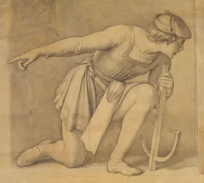 Knästående armborstskytt ur Ariosts Rasande Roland av Julius Schnorr von Carolsfeld