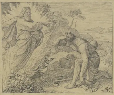 Mose kallas att föra Israel ut ur Egypten (Den brinnande busken) av Julius Schnorr von Carolsfeld
