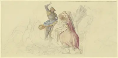 Roland erschlägt Agramant (Roland besegrar Agramant) av Julius Schnorr von Carolsfeld