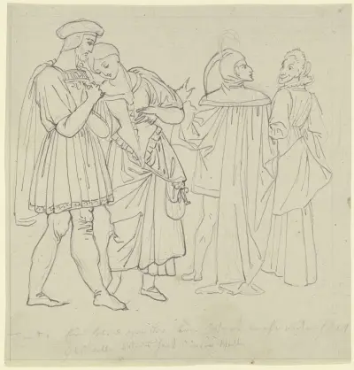 Promenaden i trädgården; Faust och Gretchen, Mefisto och Marthe av Peter von Cornelius