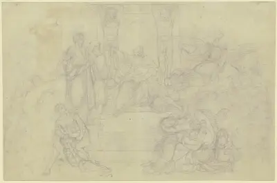 Die Ankündigung der zehnten Plage; Die Tötung der Erstgeburt av Peter von Cornelius