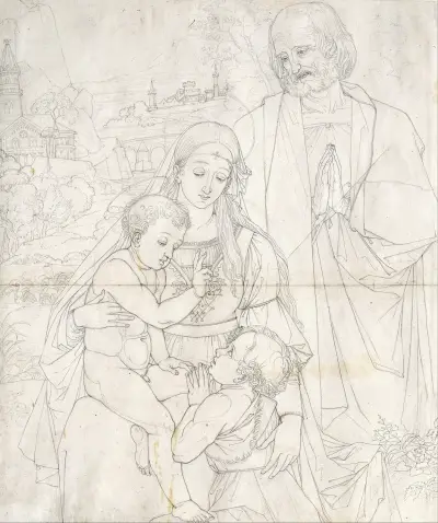 Den heliga familjen med Johannes döparen som barn av Peter von Cornelius