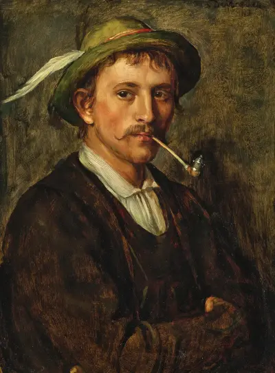 A Peasant Youth with Hat and Pipe av Franz von Defregger
