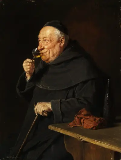Benediktinermönch mit Wein beim Frühschoppen av Eduard von Grützner