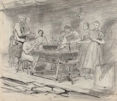 Study of Women and Men Saying Grace, Before a Meal av Sir Hubert von Herkomer