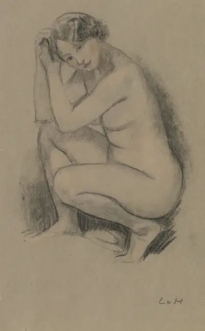 Naked crouching girl av Ludwig von Hofmann