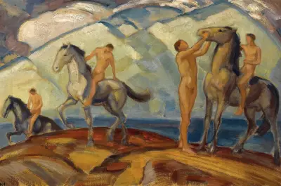 Ryttare vid bergssjö av Ludwig von Hofmann