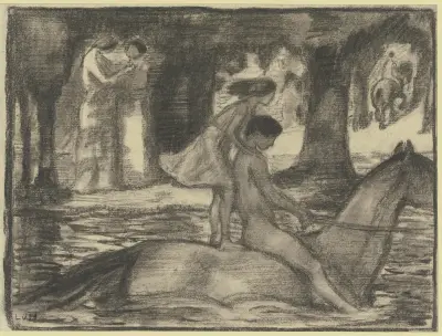 Riding children in the forest av Ludwig von Hofmann