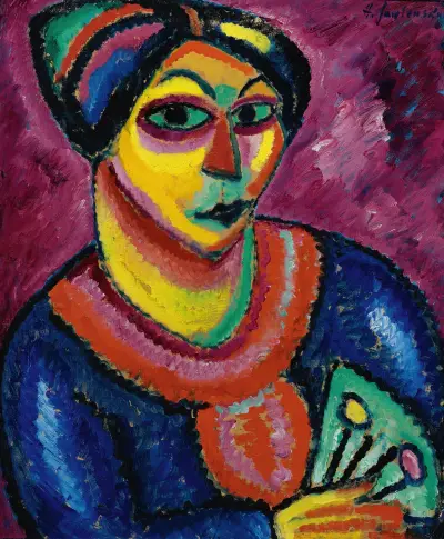 Frau Mit Grünem Fächer (Woman With a Green Fan) av Alexej von Jawlensky