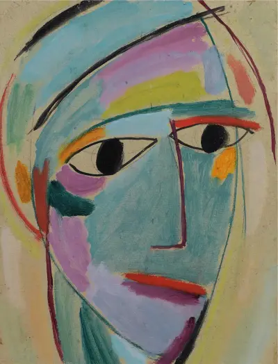 Mystical head, Three-quarter profile av Alexej von Jawlensky