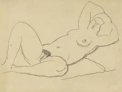 Ohne Titel (Liegender Akt, die Hände hinter dem Kopf verschränkt II), 1934 av Alexej von Jawlensky