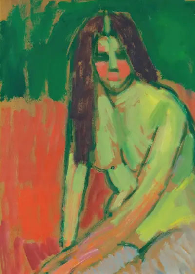 Sitzender Halbakt Geneigt Mit Langen Haaren (Half-Nude Figure With Long Hair Sitting Bent) av Alexej von Jawlensky