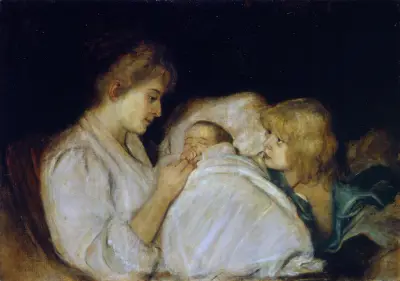 Magdalena von Lenbach mit Töchtern Erika und Marion av Franz von Lenbach
