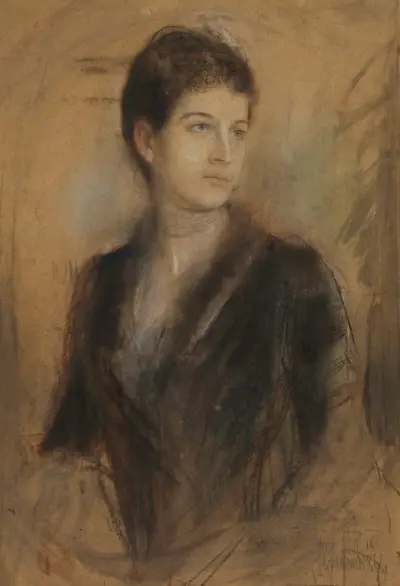 Portrait of a young woman, 1886 av Franz von Lenbach