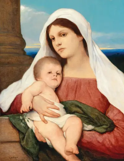 Madonna And Child In An Open Landscape av Gabriel von Max