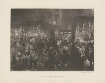 Auf dem Berliner Weihnachtsmarkt av Adolph von Menzel