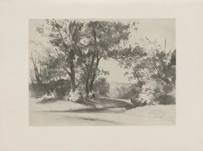 Bach unter Bäumen, 1844 av Adolph von Menzel
