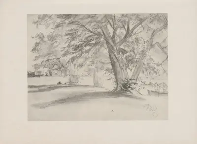 Bäume am Teich, 1847 av Adolph von Menzel