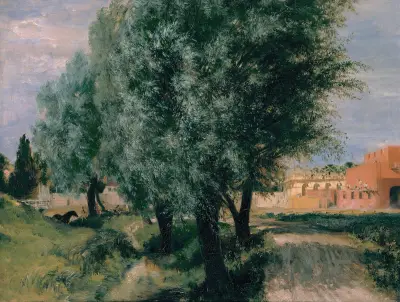 Bauplatz mit Weiden von Adolph von Menzel