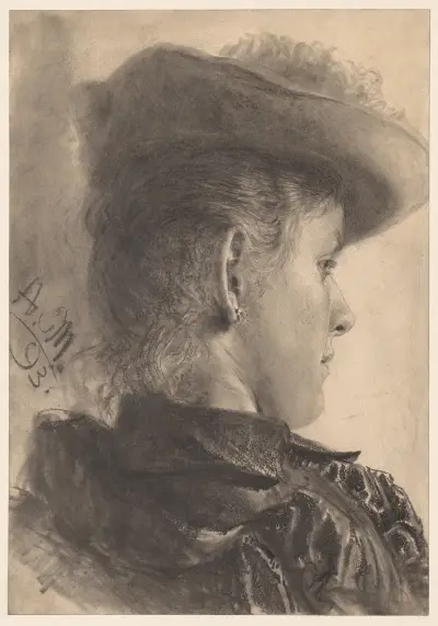 Bust of a Woman, Seen from Behind av Adolph von Menzel