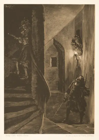 Chase on the Winding Staircase av Adolph von Menzel