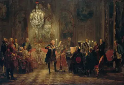 Concert for flute with Frederick the Great in Sanssouci av Adolph von Menzel