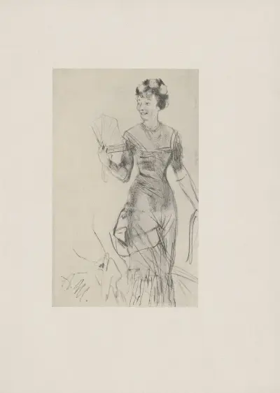Dame in Ballkleid mit Fächer (um 1870) av Adolph von Menzel