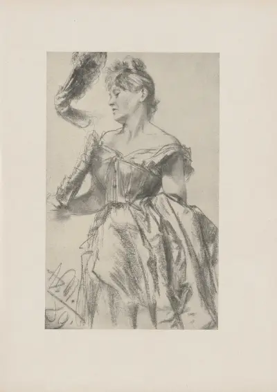Dame mit Fächer, 1889. av Adolph von Menzel