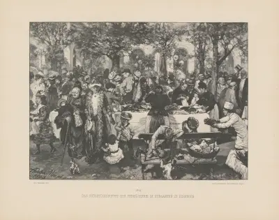 Das Frühstücksbuffet der Feinbäckerei im Kurgarten zu Kissingen av Adolph von Menzel