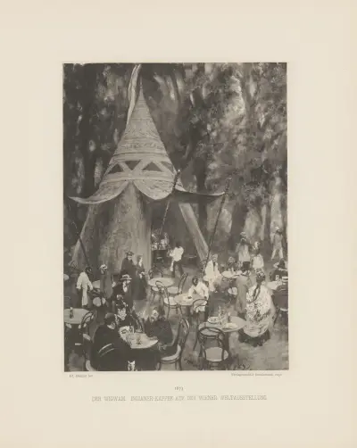 Der Wigwam. Indianer-Kaffee auf der Wiener Weltausstellung av Adolph von Menzel