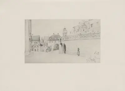 Domplatz in Bamberg, 1852 av Adolph von Menzel
