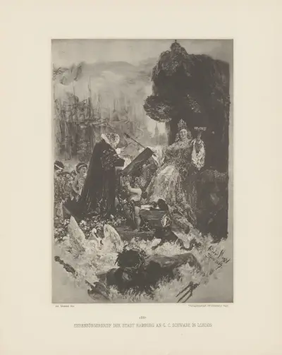 Ehrenbürgerbrief der Stadt Hamburg an G. C. Schwabe in London av Adolph von Menzel